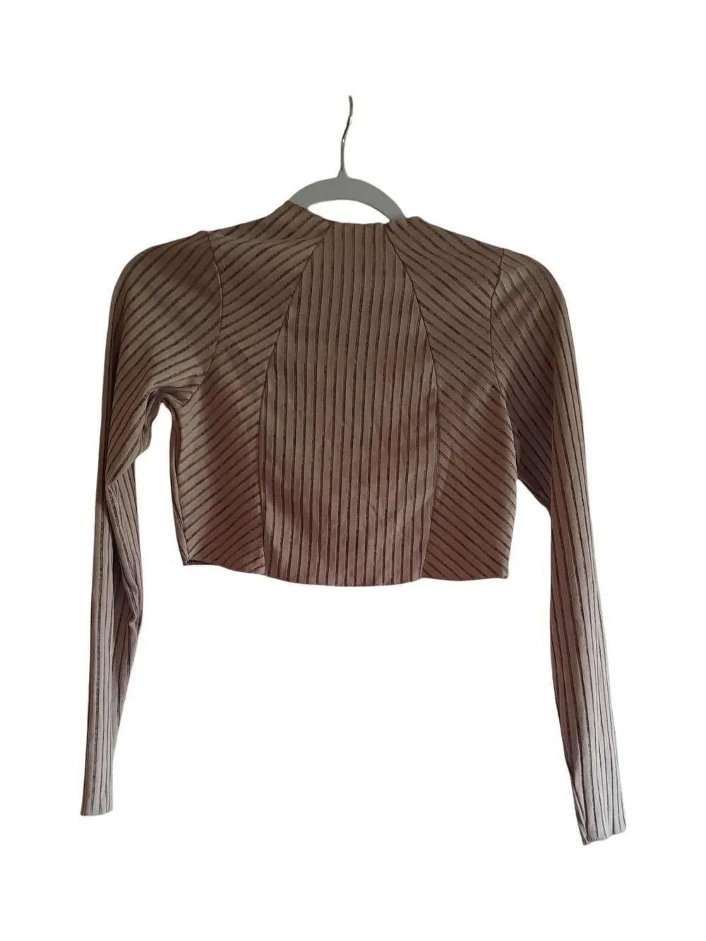 Missguided Brown Ribbed Cropped Long Sleeve Top